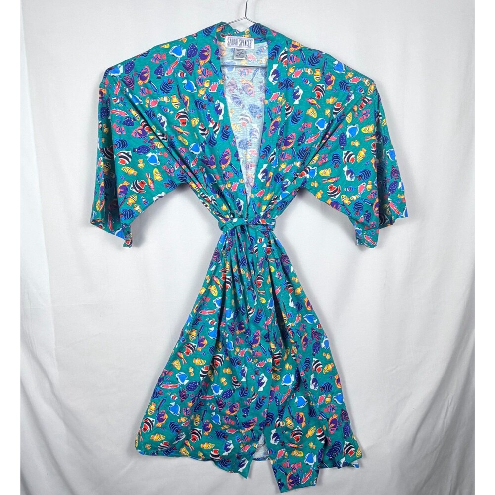 Unique Sarah Spencer Cotton Bathrobe Bright Tropical Fish Women's Medium NWOT